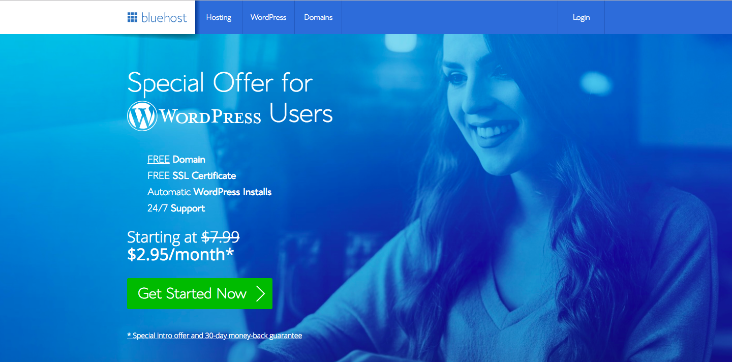 Bluehost Landing page header
