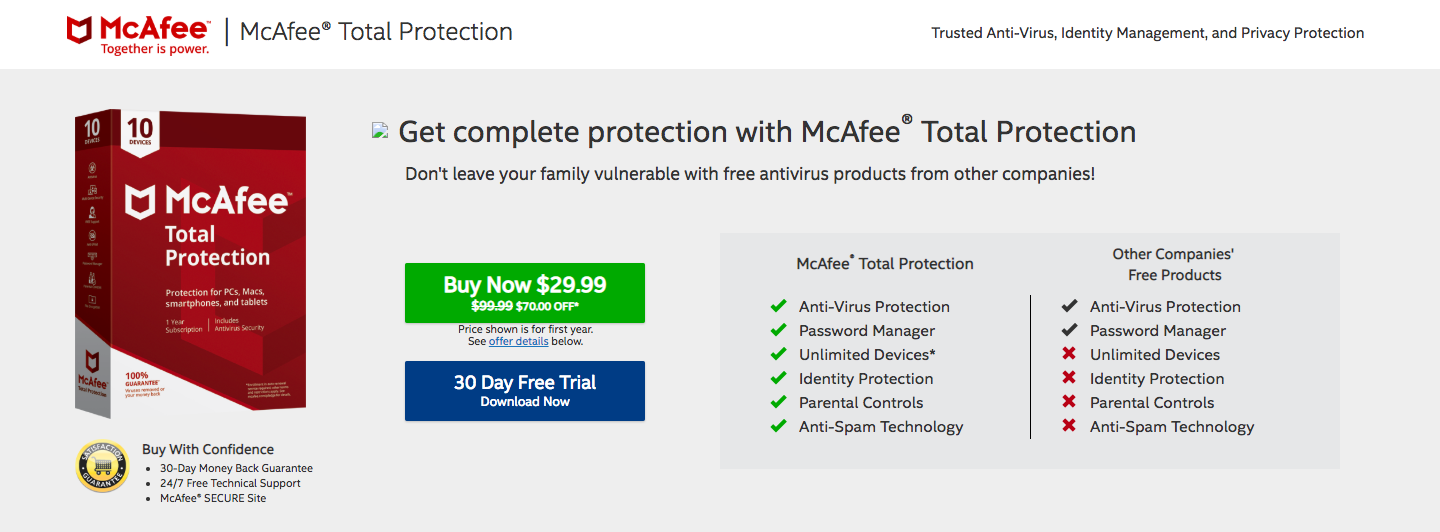 Mcafee Discount Landing Page