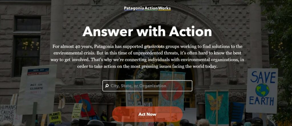 A screenshot of Patagonia's ad that urges customers to do their part in mitigating the environmental crisis. Sourced from Adbeat.