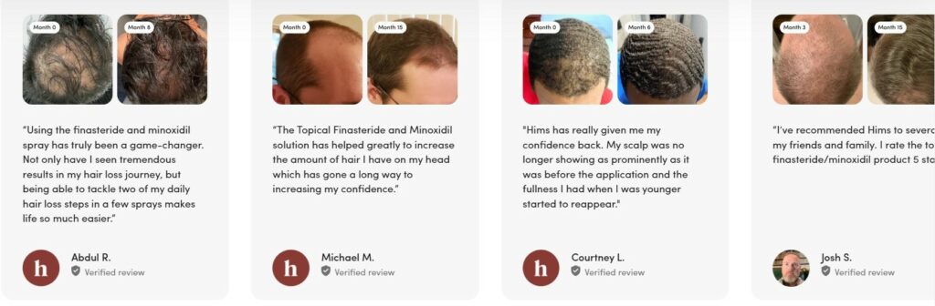 A screenshot of testimonials from the landing page of Hims website.
